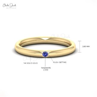 Classic Solitaire Ring With 0.06ct Tanzanite Gemstone 14k Real Gold Single Stone Simple Ring