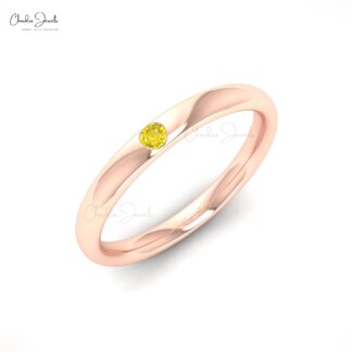 Dainty Round Flush Set Band In 14k Real Gold Yellow Sapphire 0.03 Ct Gemstone Ring