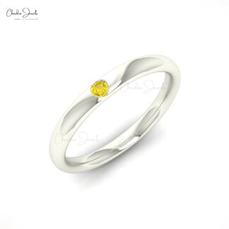 Dainty Round Flush Set Band In 14k Real Gold Yellow Sapphire 0.03 Ct Gemstone Ring