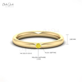Dainty Round Flush Set Band In 14k Real Gold Yellow Sapphire 0.03 Ct Gemstone Ring