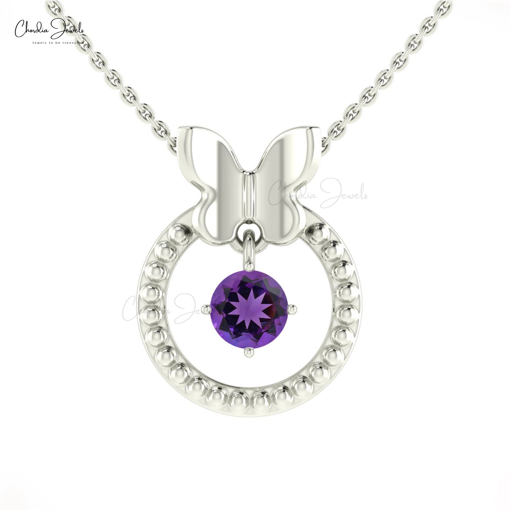 Solid 14k Gold Solitaire Pendant With 0.42 Ct Amethyst Gemstone Dangle Pendant For Mom
