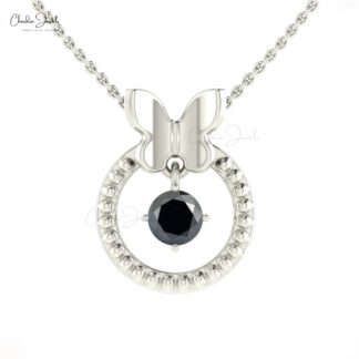 Pure 14k Gold Milgrain Pendant With 5mm Black Diamond Solitaire Dangling Necklace