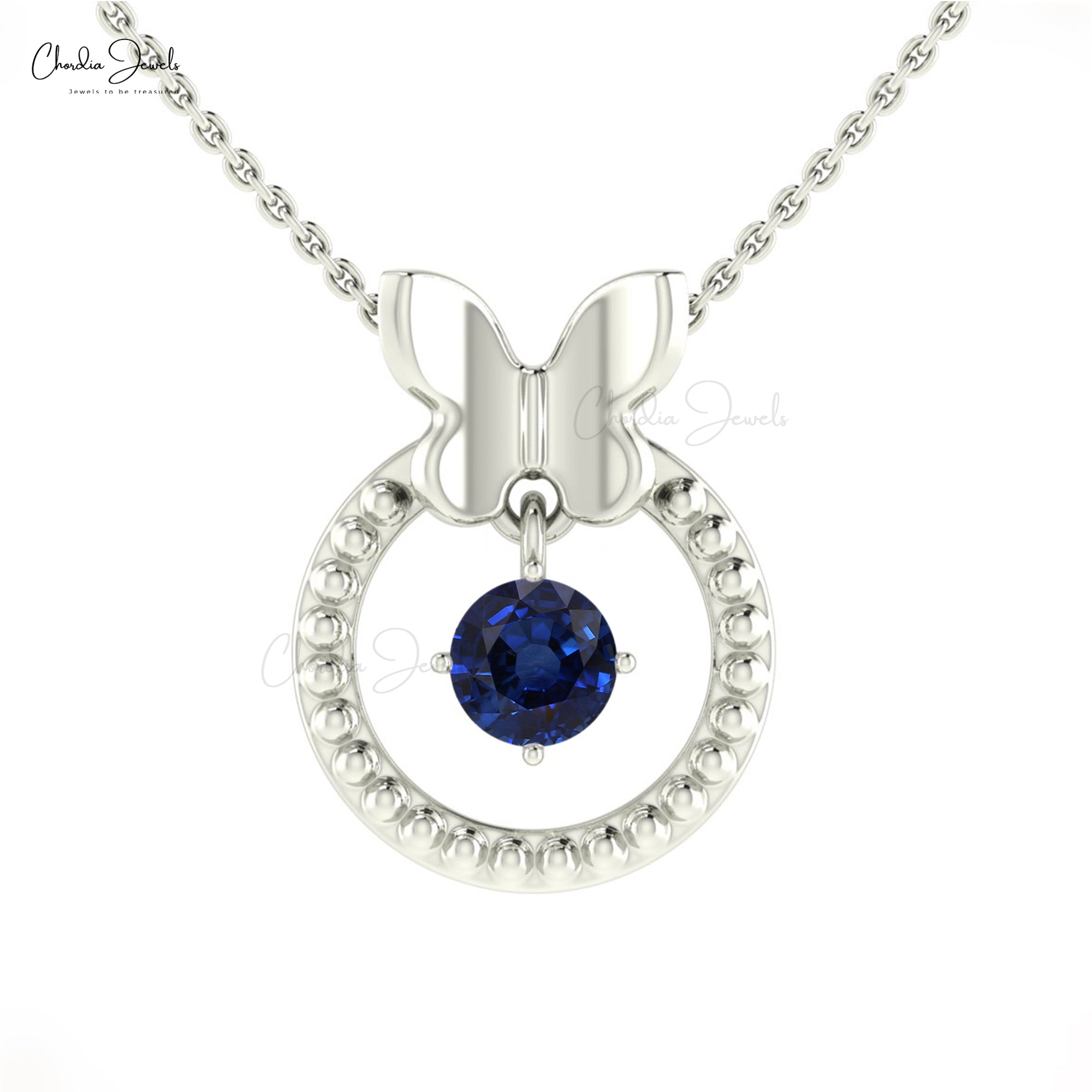 Single Stone Dangle Charm In 14k Pure Gold Blue Sapphire 5mm Round Solitaire Pendant