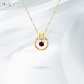 Natural Red Garnet Milgrain Pendant In 14k Solid Gold Gemstone Handmade Dangle Necklace