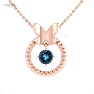 Genuine London Blue Topaz 14k Solid Gold Milgrain Pendant