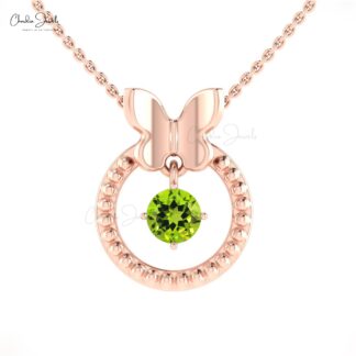Solitaire Dangle Charm With 0.42 Ct Peridot Round Cut Prong Set In 14k Gold Pendant