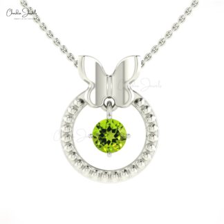 Solitaire Dangle Charm With 0.42 Ct Peridot Round Cut Prong Set In 14k Gold Pendant