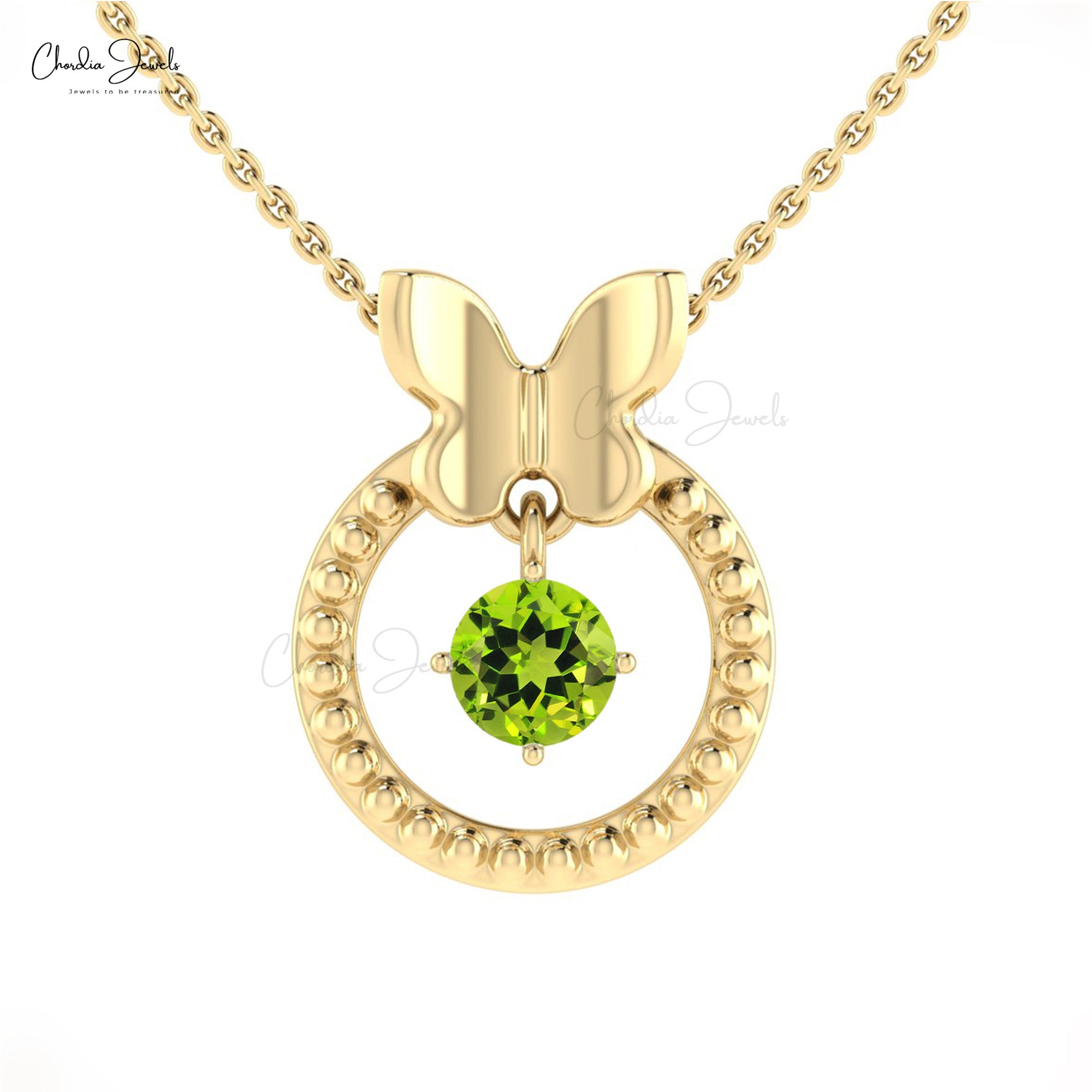 Solitaire Dangle Charm With 0.42 Ct Peridot Round Cut Prong Set In 14k Gold Pendant