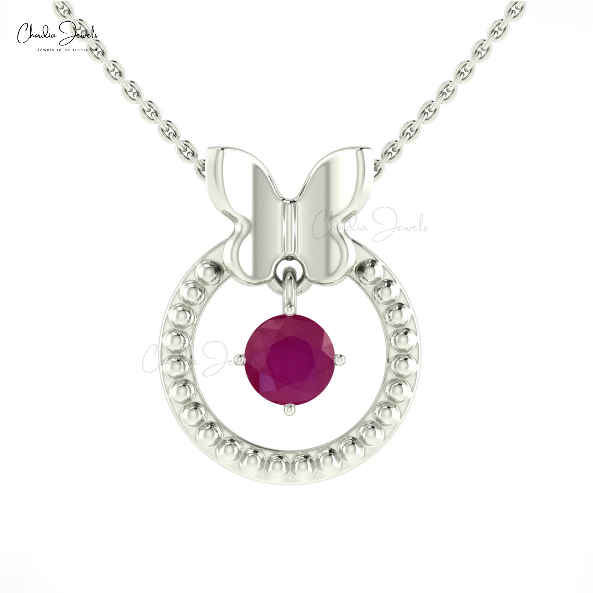 Dangle Round Pendant With 0.47 Ct Ruby Gemstone Minimalist Necklace In 14k Real Gold