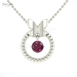 Dangle Rhodolite Garnet Milgrain Pendant In 14k Real Gold Hallmarked Solitaire Jewelry