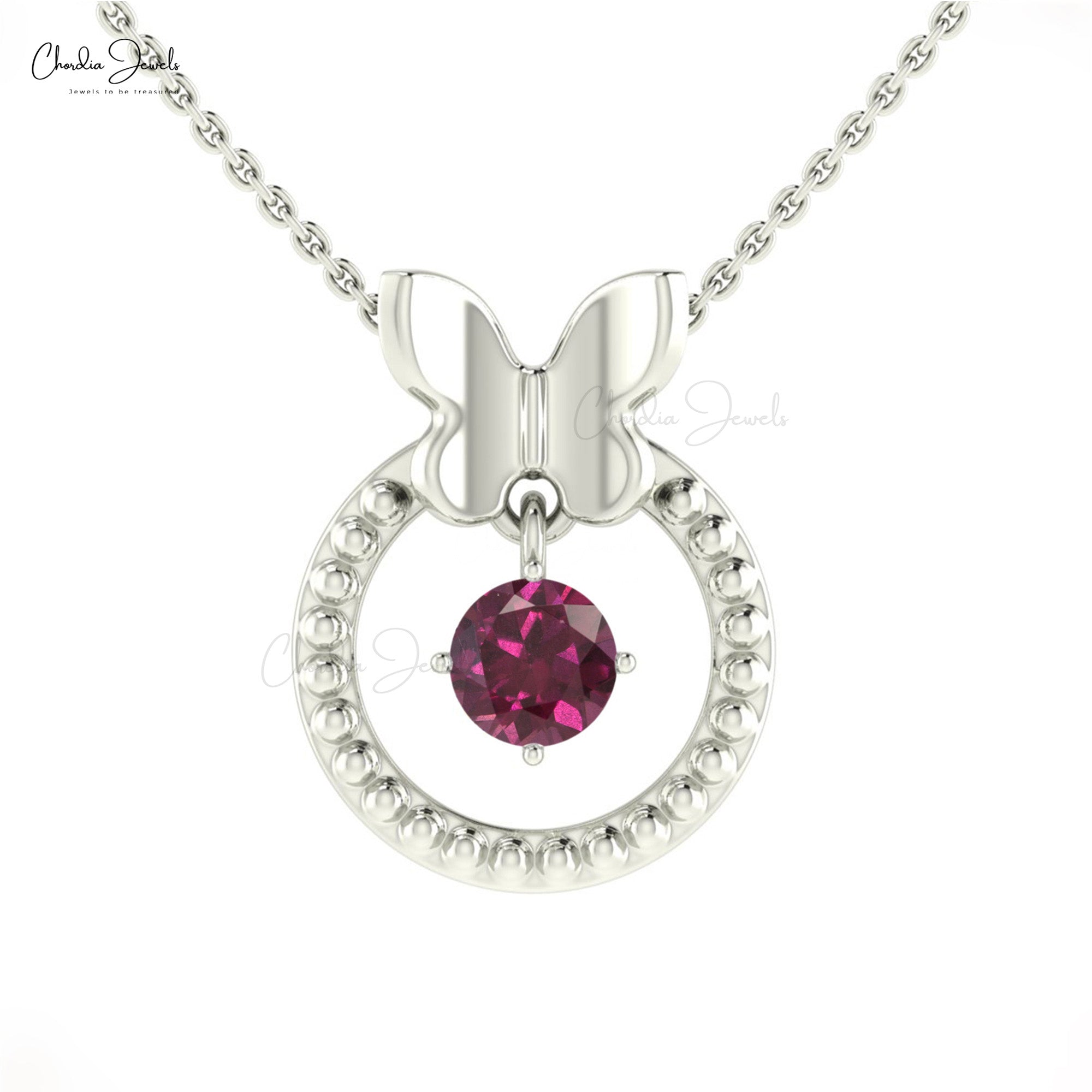 Dangle Rhodolite Garnet Milgrain Pendant In 14k Real Gold Hallmarked Solitaire Jewelry