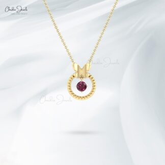 Dangle Rhodolite Garnet Milgrain Pendant In 14k Real Gold Hallmarked Solitaire Jewelry