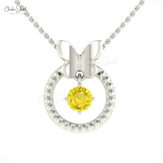 Round Cut Milgrain Pendant With 0.47 Ct Yellow Sapphire 14k Solid Gold Dangle Pendants