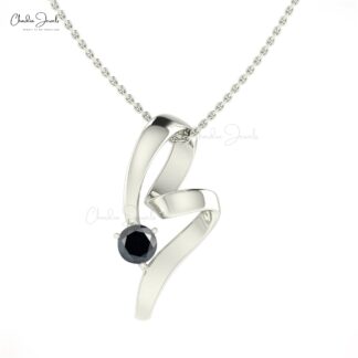 Curved Solitaire Pendant With 5mm Round Black Diamond Twisted Minimalist Necklace