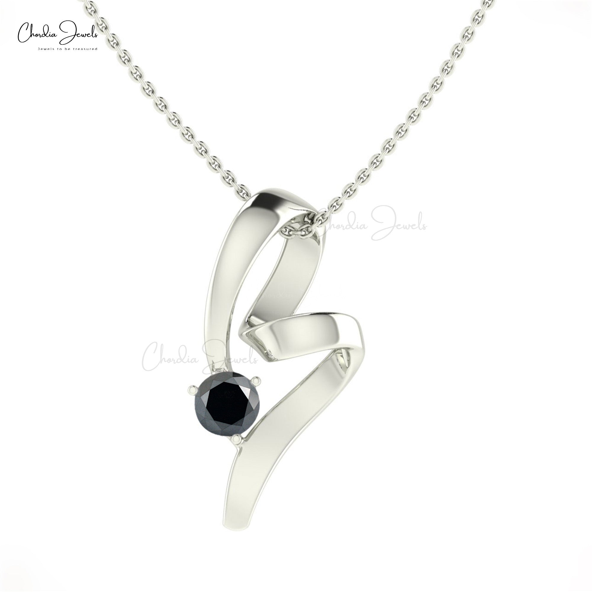 Curved Solitaire Pendant With 5mm Round Black Diamond Twisted Minimalist Necklace