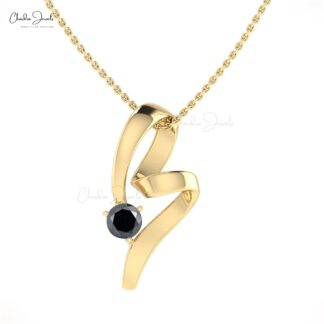 Curved Solitaire Pendant With 5mm Round Black Diamond Twisted Minimalist Necklace