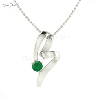Round Cut Gemstone Pendant With 0.47 Ct Emerald Prong Set In 14k Gold Twisted Pendants