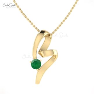 Round Cut Gemstone Pendant With 0.47 Ct Emerald Prong Set In 14k Gold Twisted Pendants