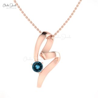 Natural London Blue Topaz 14k Solid Gold Twisted Pendant