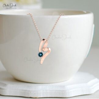 Natural London Blue Topaz 14k Solid Gold Twisted Pendant