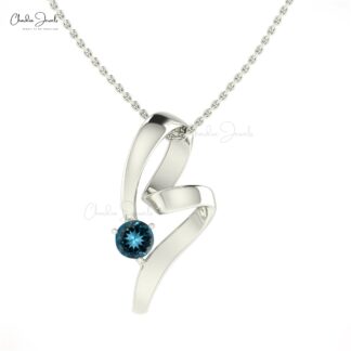Natural London Blue Topaz 14k Solid Gold Twisted Pendant
