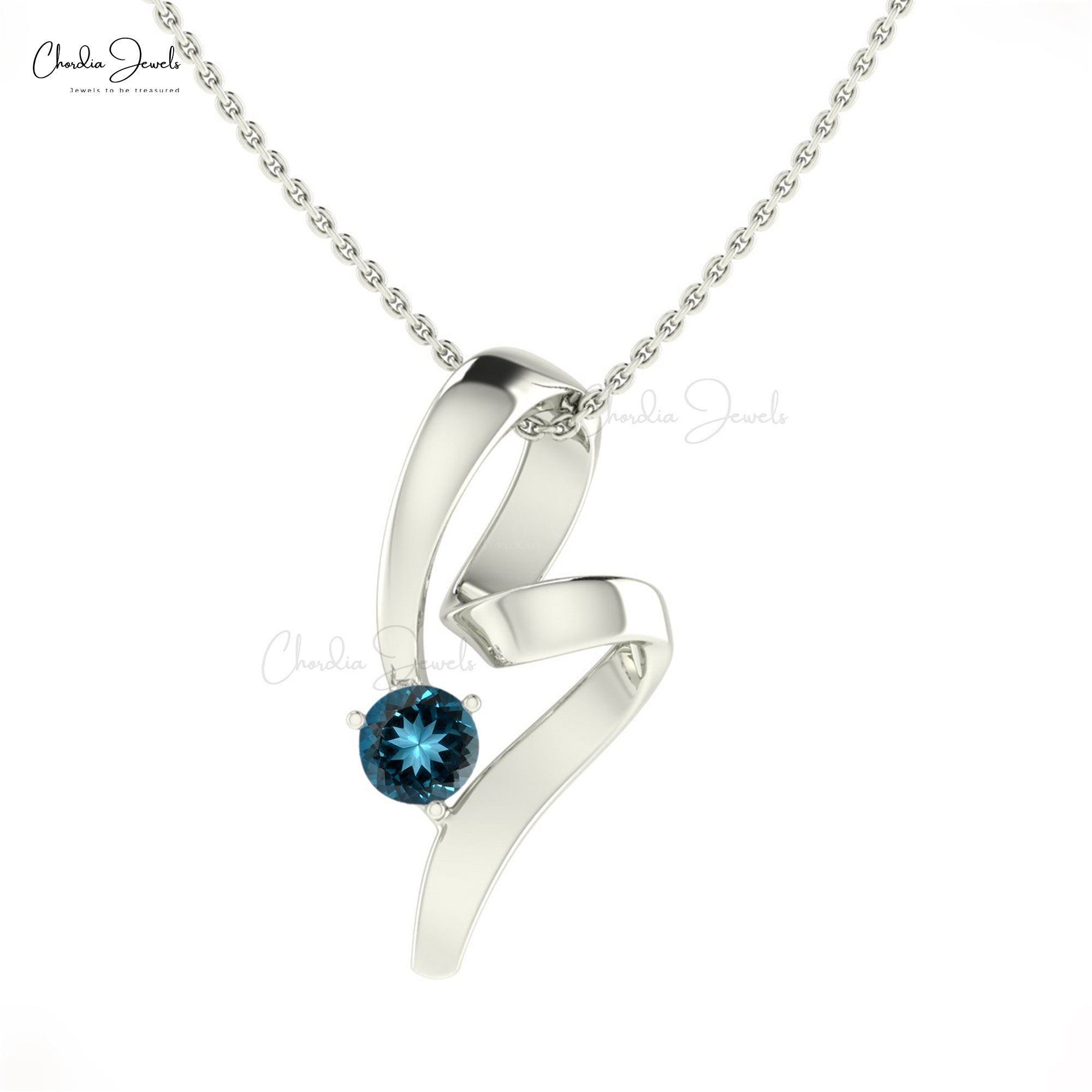 Natural London Blue Topaz 14k Solid Gold Twisted Pendant