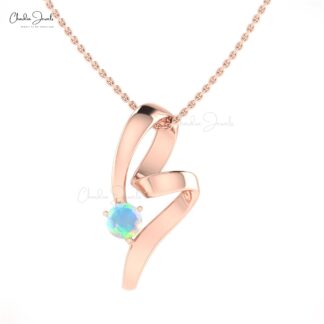 14k Solid Gold Round Shaped Genuine Opal Twisted Pendant