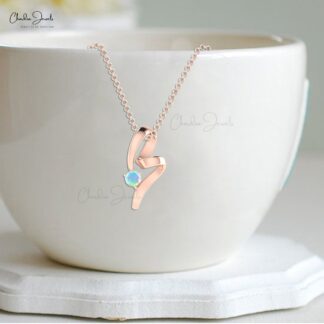 14k Solid Gold Round Shaped Genuine Opal Twisted Pendant