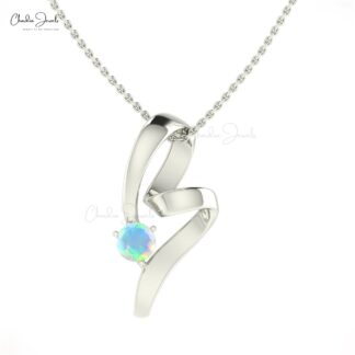 14k Solid Gold Round Shaped Genuine Opal Twisted Pendant