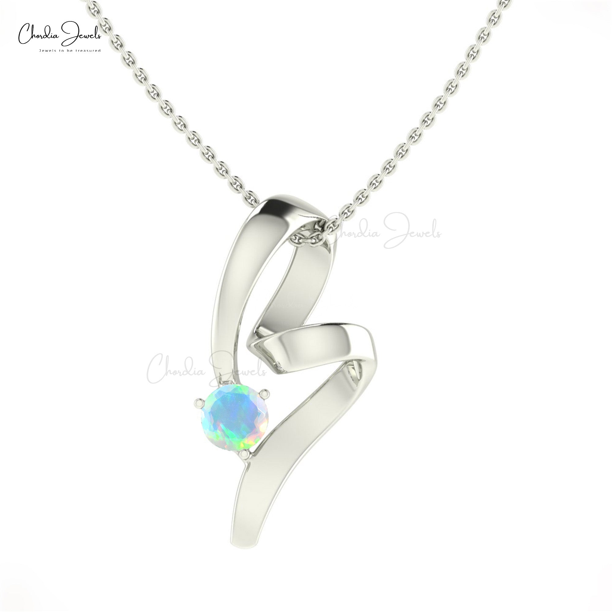 14k Solid Gold Round Shaped Genuine Opal Twisted Pendant