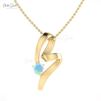 14k Solid Gold Round Shaped Genuine Opal Twisted Pendant