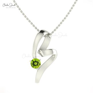 Solitaire Curved Women Pendant In 14k Solid Gold Peridot 5mm Gemstone Twisted Pendants