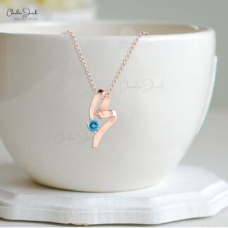 Round Cut Solitaire Swiss Blue Topaz 14k Gold Twisted Pendant
