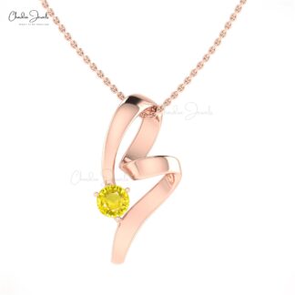 Solid 14k Gold Twisted Pendant In 5mm Yellow Sapphire September Birthstone Necklaces