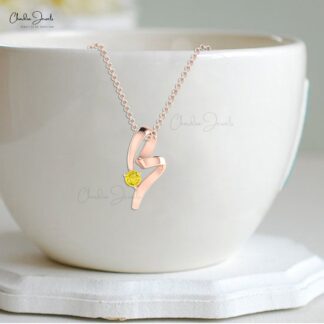 Solid 14k Gold Twisted Pendant In 5mm Yellow Sapphire September Birthstone Necklaces