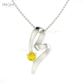 Solid 14k Gold Twisted Pendant In 5mm Yellow Sapphire September Birthstone Necklaces