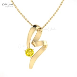 Solid 14k Gold Twisted Pendant In 5mm Yellow Sapphire September Birthstone Necklaces