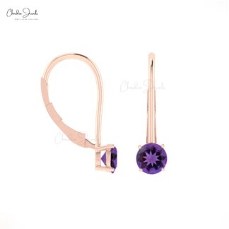 Gemstone Dangle Earrings In 14k Real Gold Amethyst 5mm Round Cut Solitaire Earring