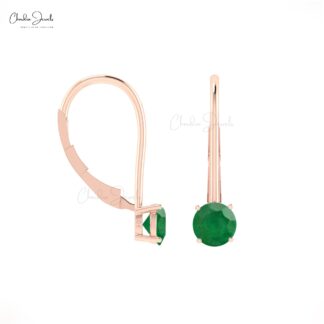 Natural Emerald Dangling Earrings 14k Real Gold Fine Jewelry For Women