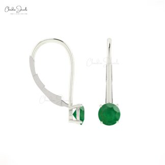 Natural Emerald Dangling Earrings 14k Real Gold Fine Jewelry For Women