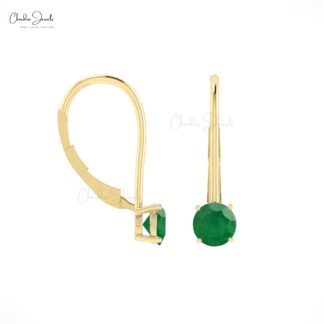 Natural Emerald Dangling Earrings 14k Real Gold Fine Jewelry For Women
