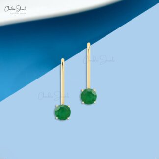 Natural Emerald Dangling Earrings 14k Real Gold Fine Jewelry For Women