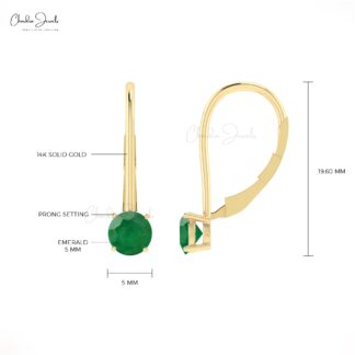 Natural Emerald Dangling Earrings 14k Real Gold Fine Jewelry For Women