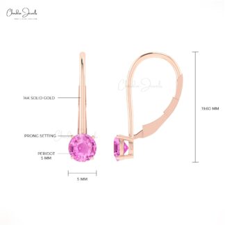 Solid 14k Gold Dangling Earring With 0.94 Ct Pink Sapphire Solitaire Handmade Earrings