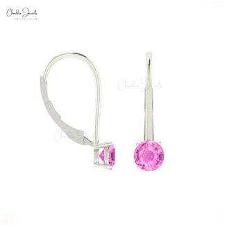Solid 14k Gold Dangling Earring With 0.94 Ct Pink Sapphire Solitaire Handmade Earrings