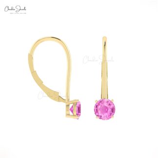 Solid 14k Gold Dangling Earring With 0.94 Ct Pink Sapphire Solitaire Handmade Earrings