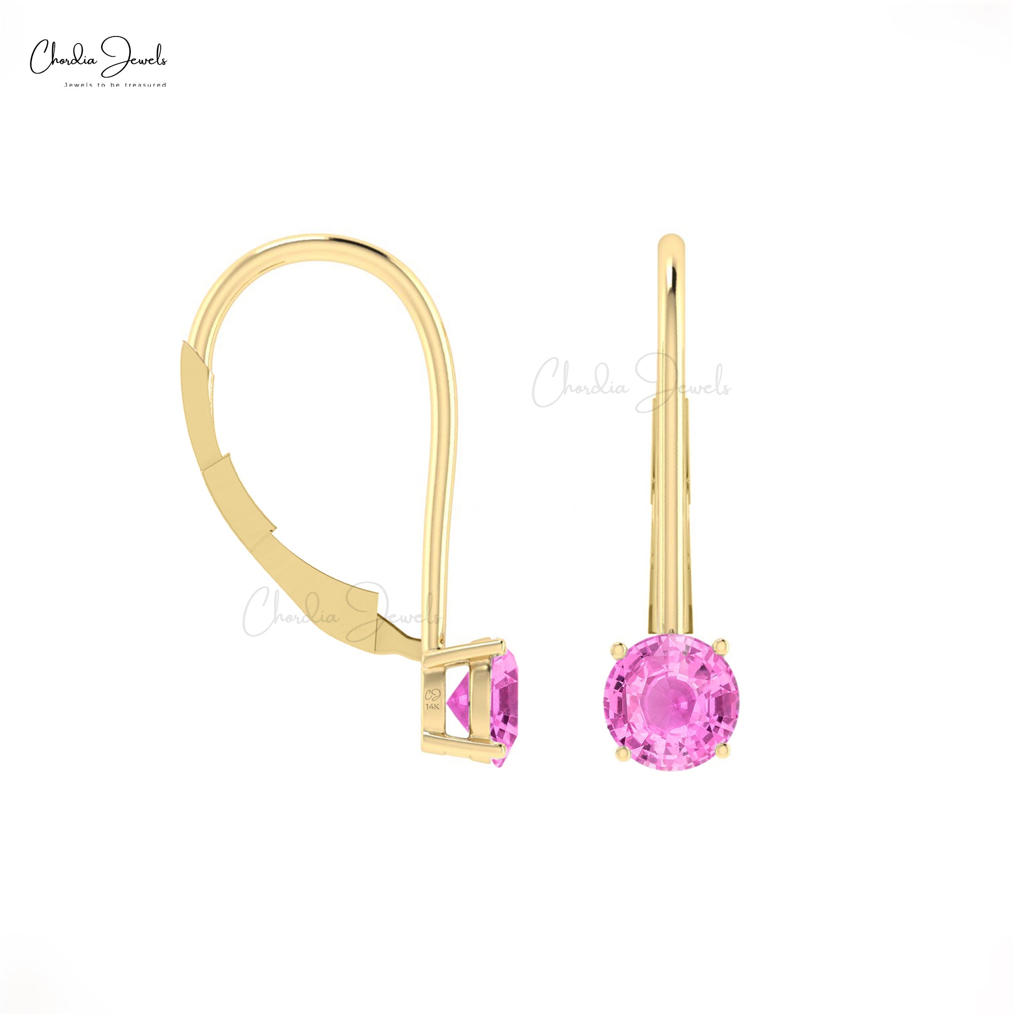 Solid 14k Gold Dangling Earring With 0.94 Ct Pink Sapphire Solitaire Handmade Earrings