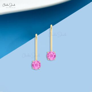 Solid 14k Gold Dangling Earring With 0.94 Ct Pink Sapphire Solitaire Handmade Earrings