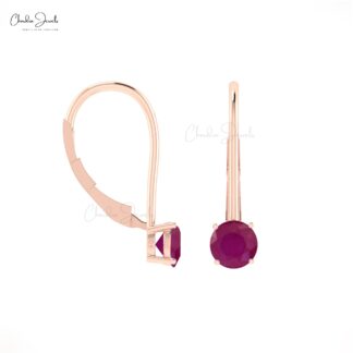 Round Burma Ruby Dangle Earring In 14k Solid Gold Gemstone Minimalist Jewelry For Her