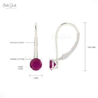 Round Burma Ruby Dangle Earring In 14k Solid Gold Gemstone Minimalist Jewelry For Her